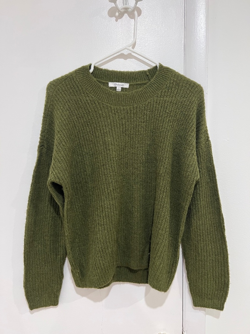 Madewell Olive Green Shaker Stitch Crewneck Sweater | Size S | Chunky Knit